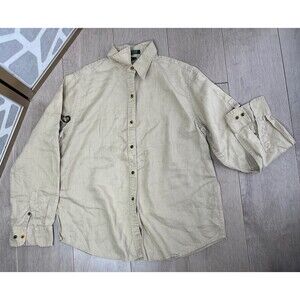 vtg polo ralph lauren Linen Roll Up Sleeve Closure Tan Sz M Long Sleeve women